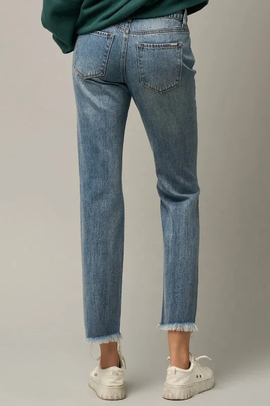 TEEK - Medium Wash Ripped Straight Jeans