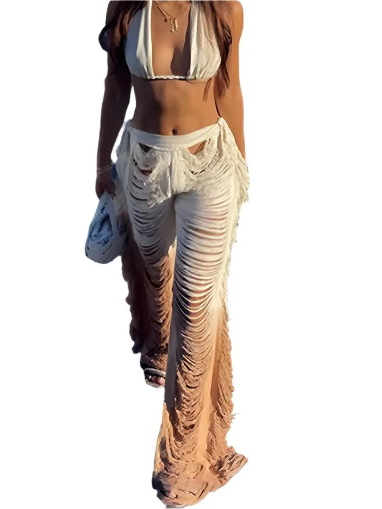 TEEK - Ripped Side Tassel Pants