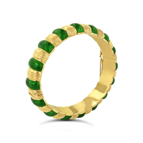 Tiffany Gold & Green Enamel Estate Bangle Bracelet