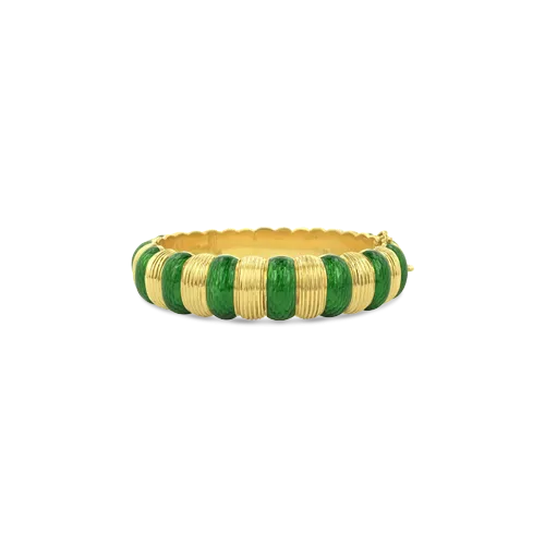 Tiffany Gold & Green Enamel Estate Bangle Bracelet