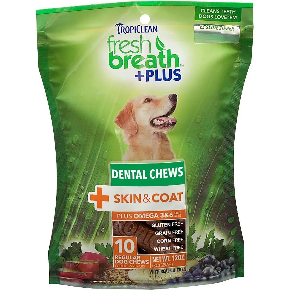 Tropiclean Fresh Breath Plus Skin & Coat Dental Chews For Dogs