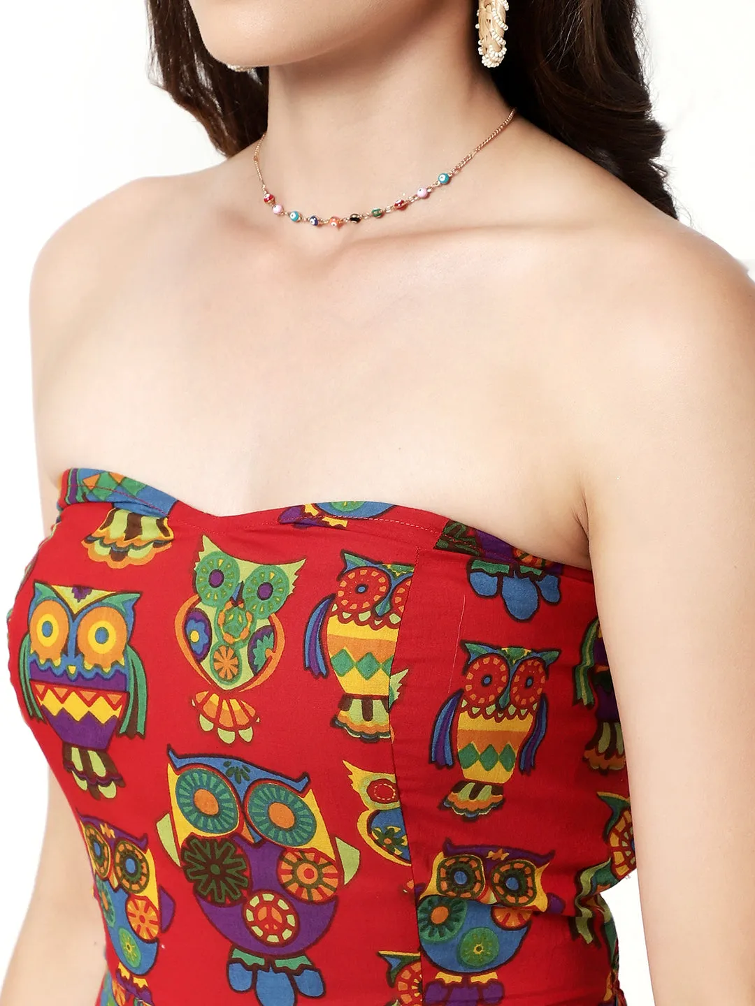 Tube Neck Owl Printed Jumpsuit