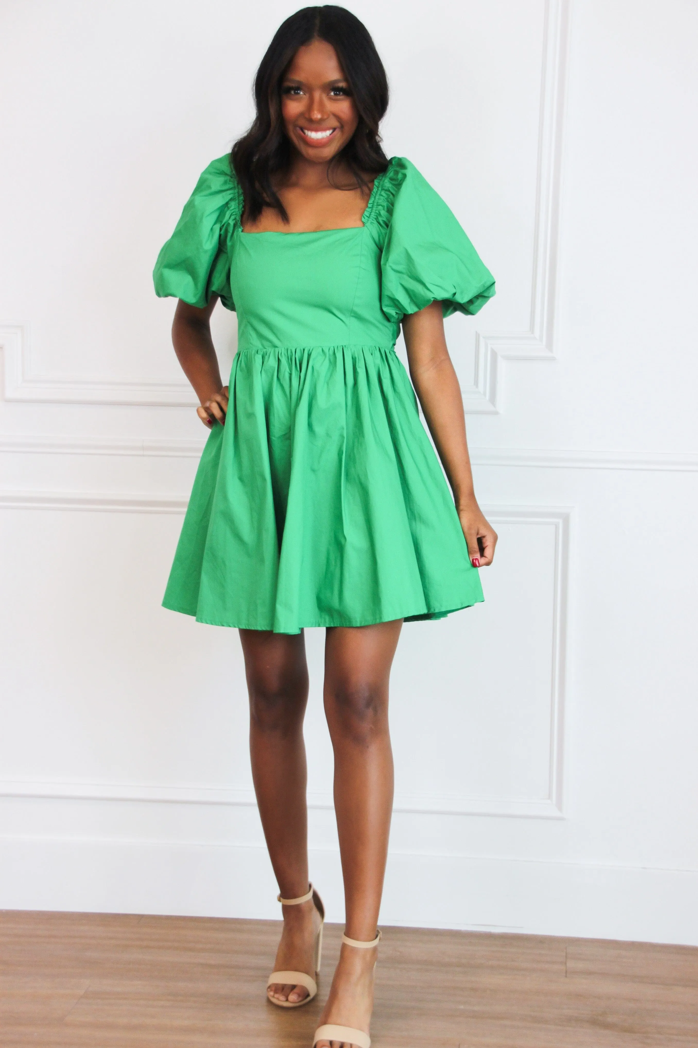 Unmistakeable Feeling Babydoll Dress: Kelly Green