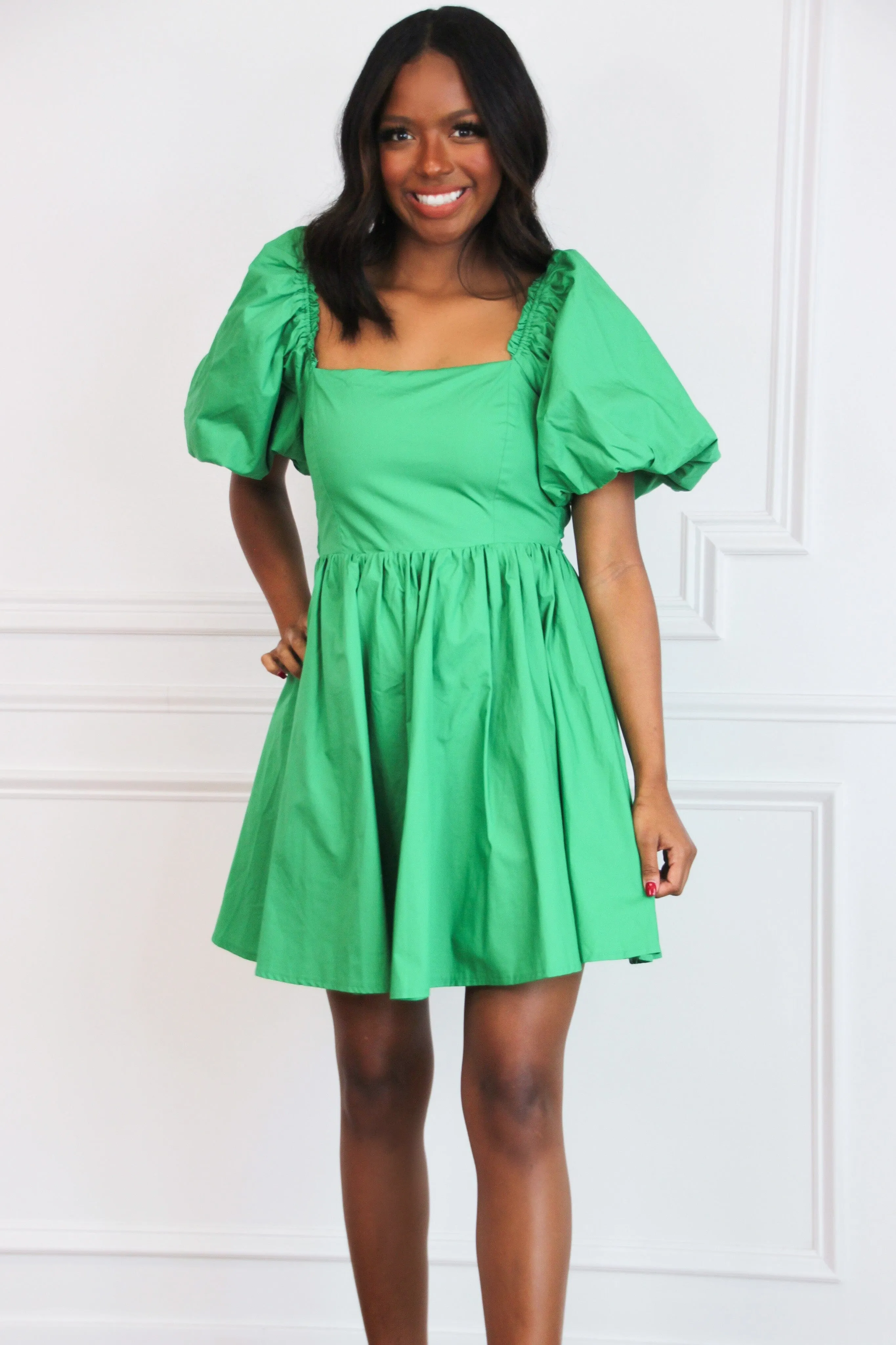 Unmistakeable Feeling Babydoll Dress: Kelly Green