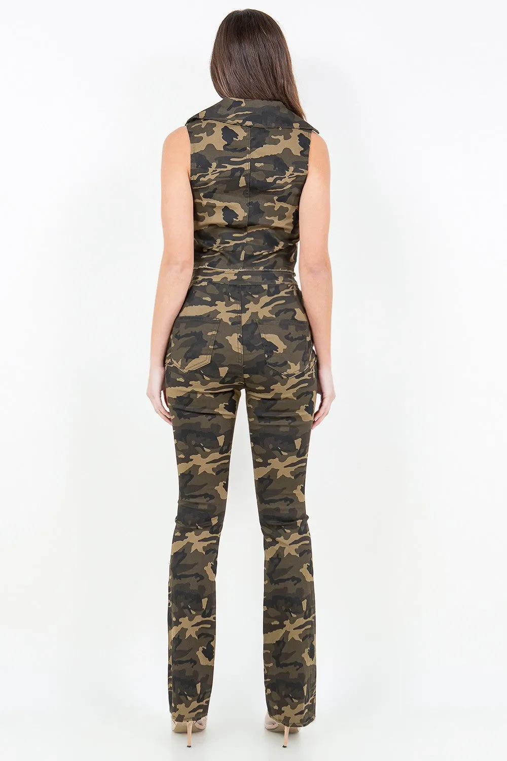 V-Cut Ruched Camo Flare Pants