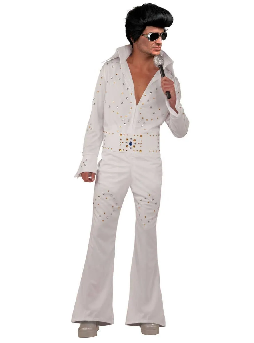 Vegas Superstar Mens White Elvis Presley Plus Size Costume