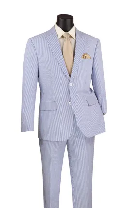 Vinci Modern Fit Summer 2 Piece 2 Button Suit Striped Seersucker Navy MSS-1