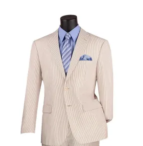 Vinci Modern Fit Summer 2 Piece 2 Button Suit Striped Seersucker Tan MSS-1