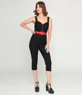 Voodoo Vixen Black & Red Heart Buckle Capri Jumpsuit