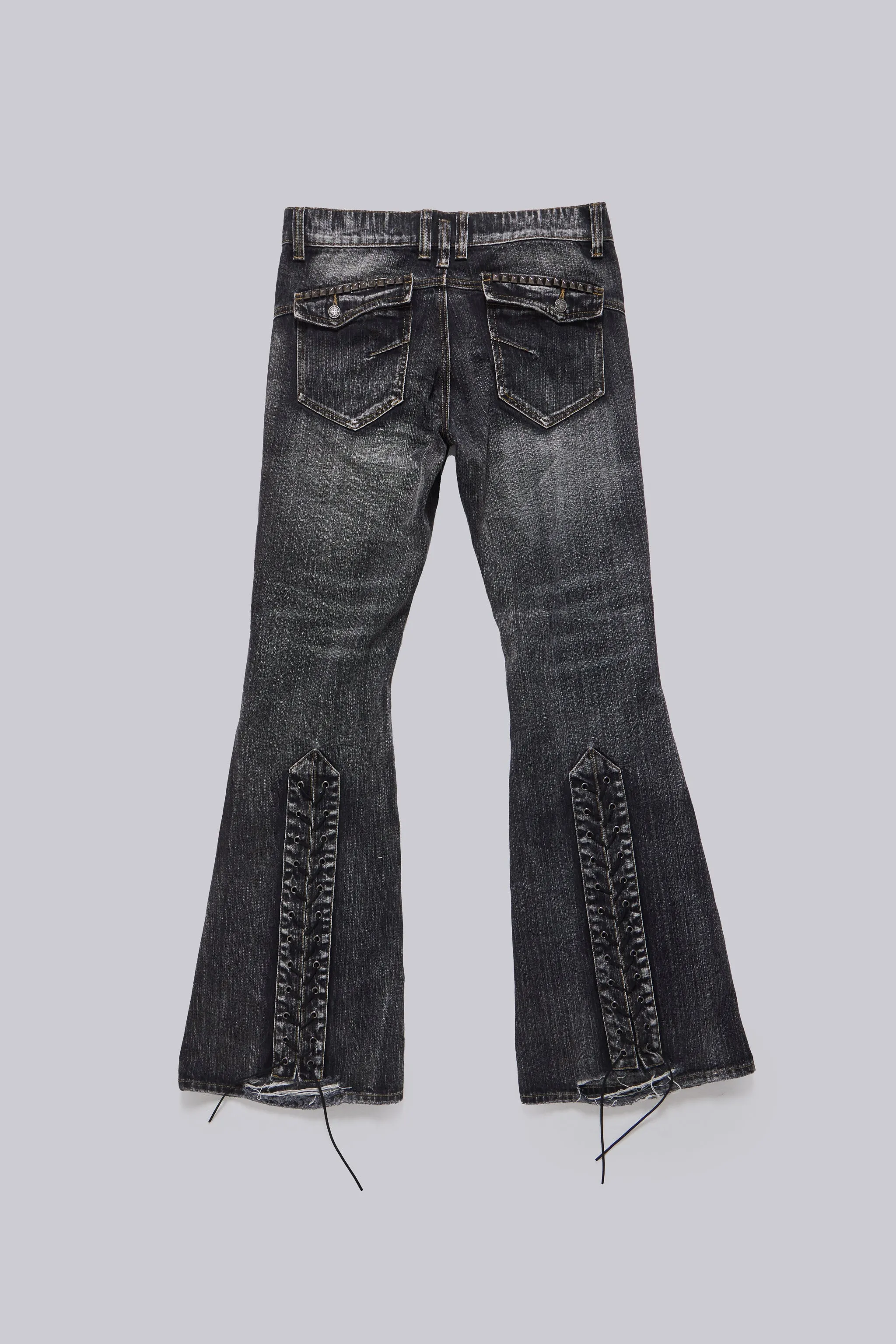 Washed Black Laced Bootcut Jeans