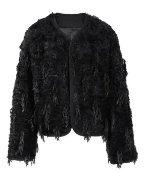 Wenkouban-Winter outfits Christmas O-Neck Fringed Thick Fuzzy Short Coat