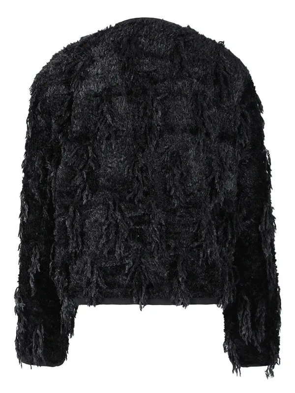 Wenkouban-Winter outfits Christmas O-Neck Fringed Thick Fuzzy Short Coat