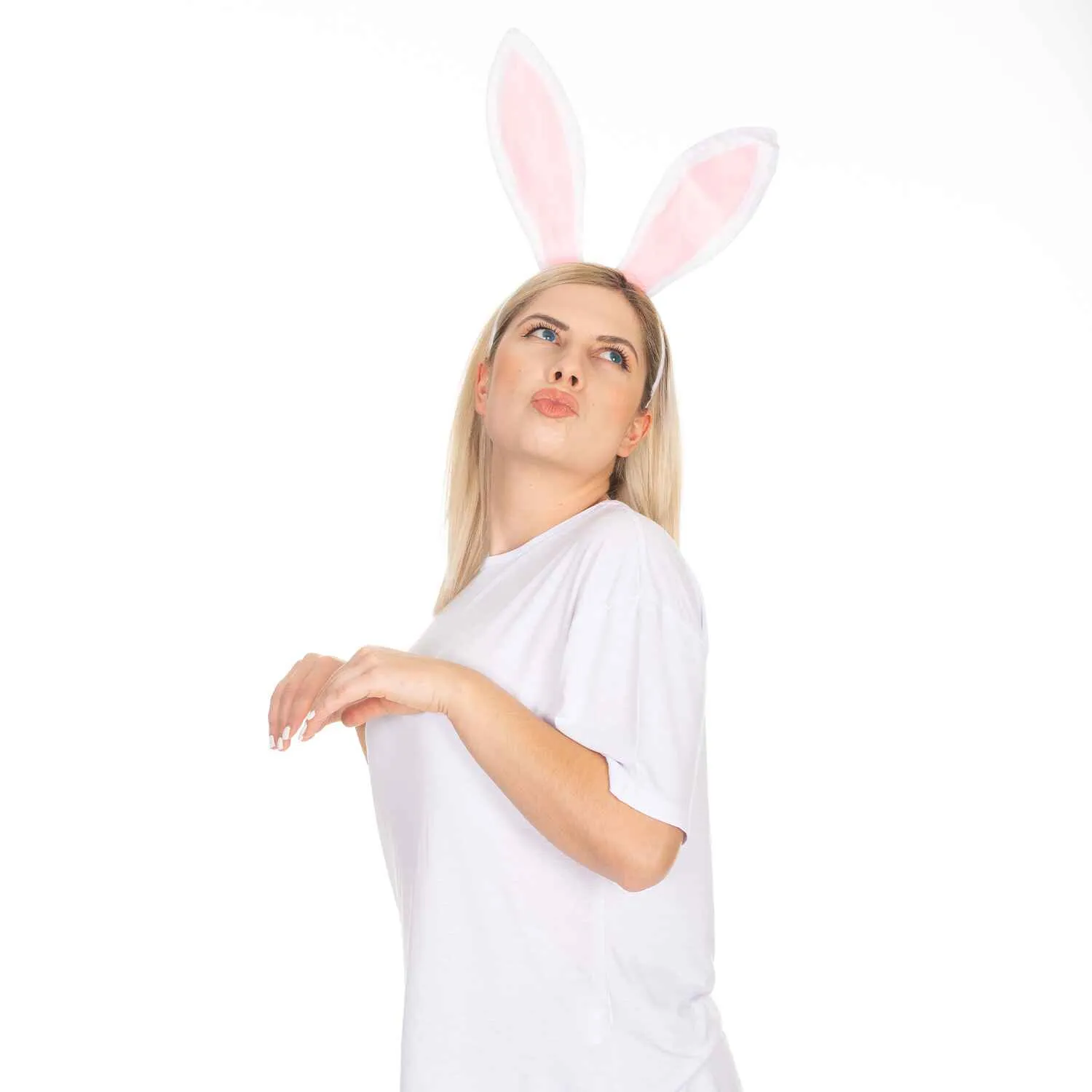 White Bunny Ears Headband - Plush Easter Rabbit Ears - FUNCREDIBLE