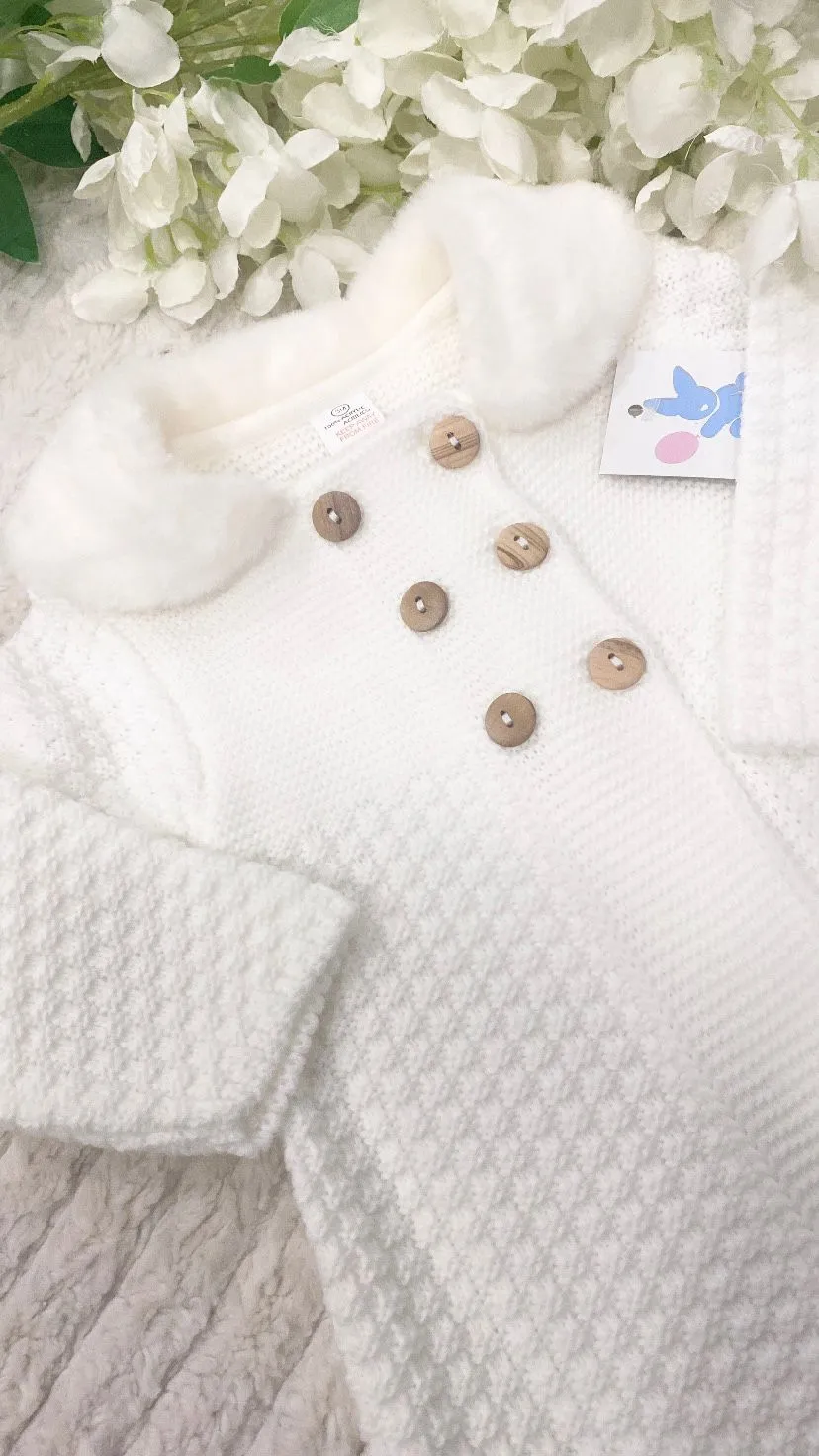 White knitted coat and bonnet set