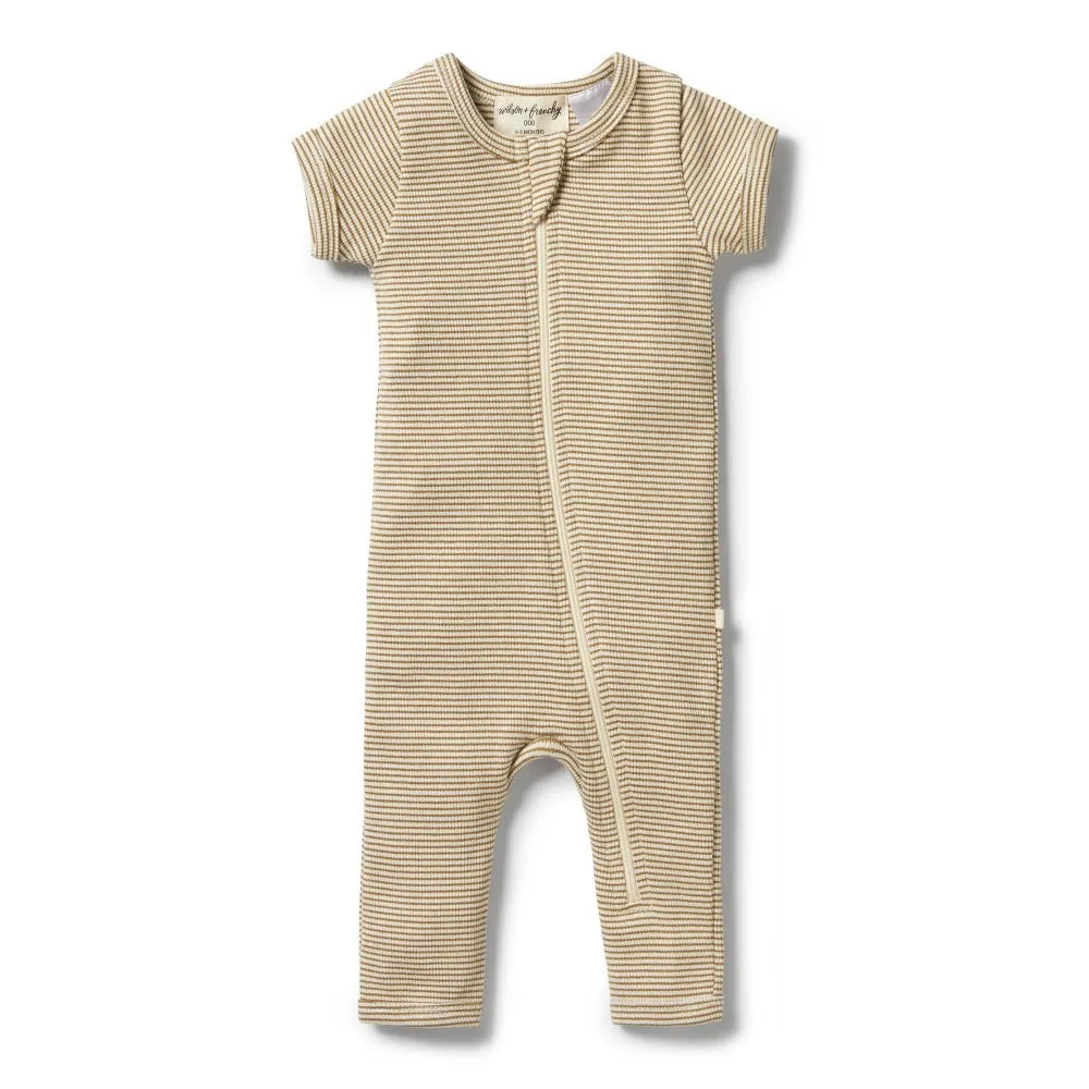 Wilson and Frenchy Organic Stripe Rib Zipsuit Leaf