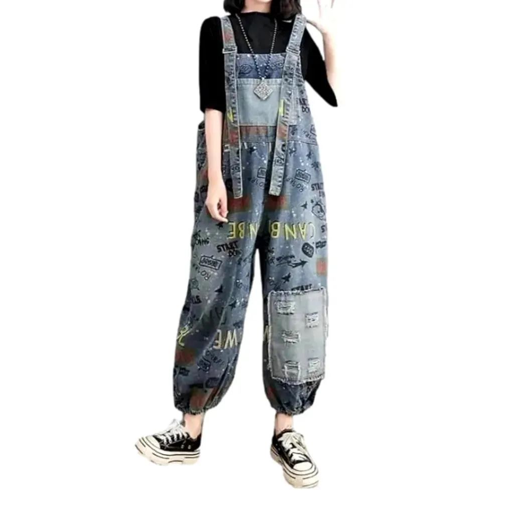 Women's baggy patchwork jeans overall