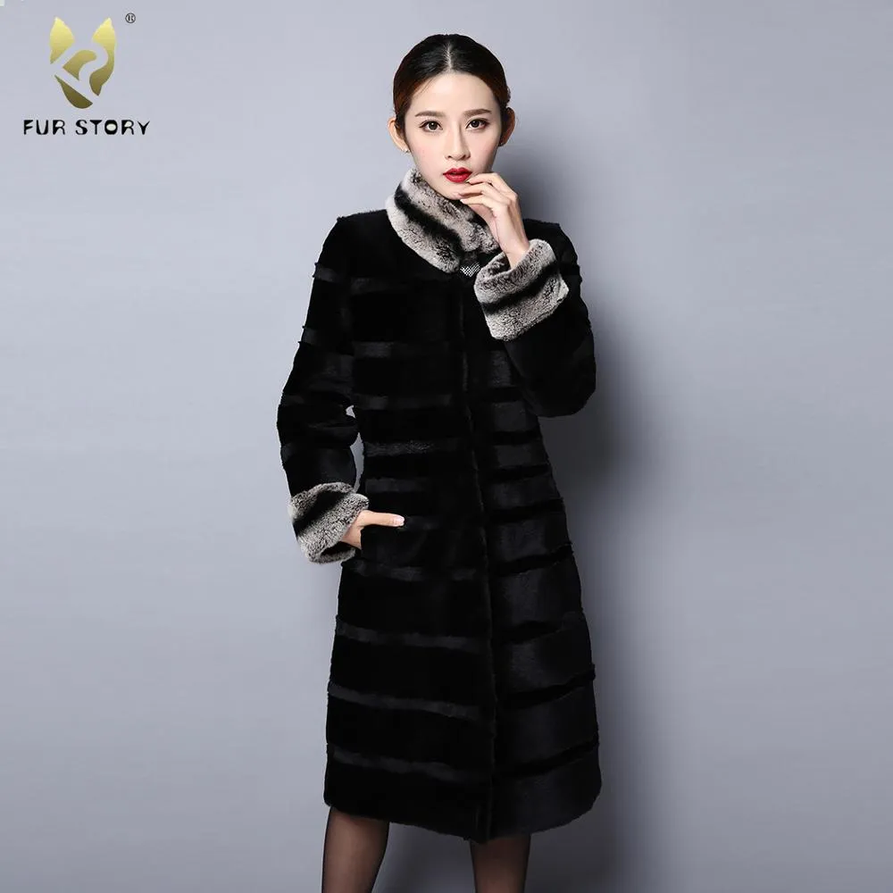 Women's Coats Real Rabbit Fur Coats Full Pelt Winter Jackets Long Coats 151241