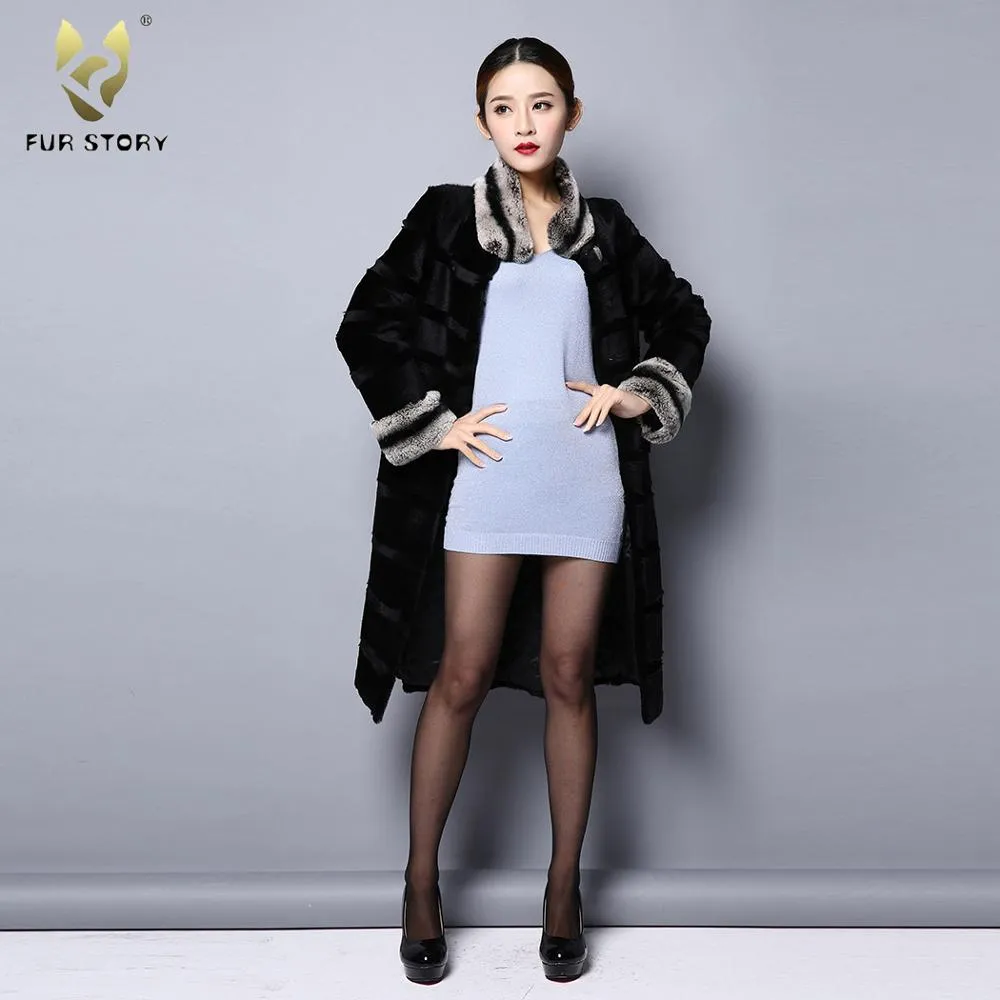 Women's Coats Real Rabbit Fur Coats Full Pelt Winter Jackets Long Coats 151241