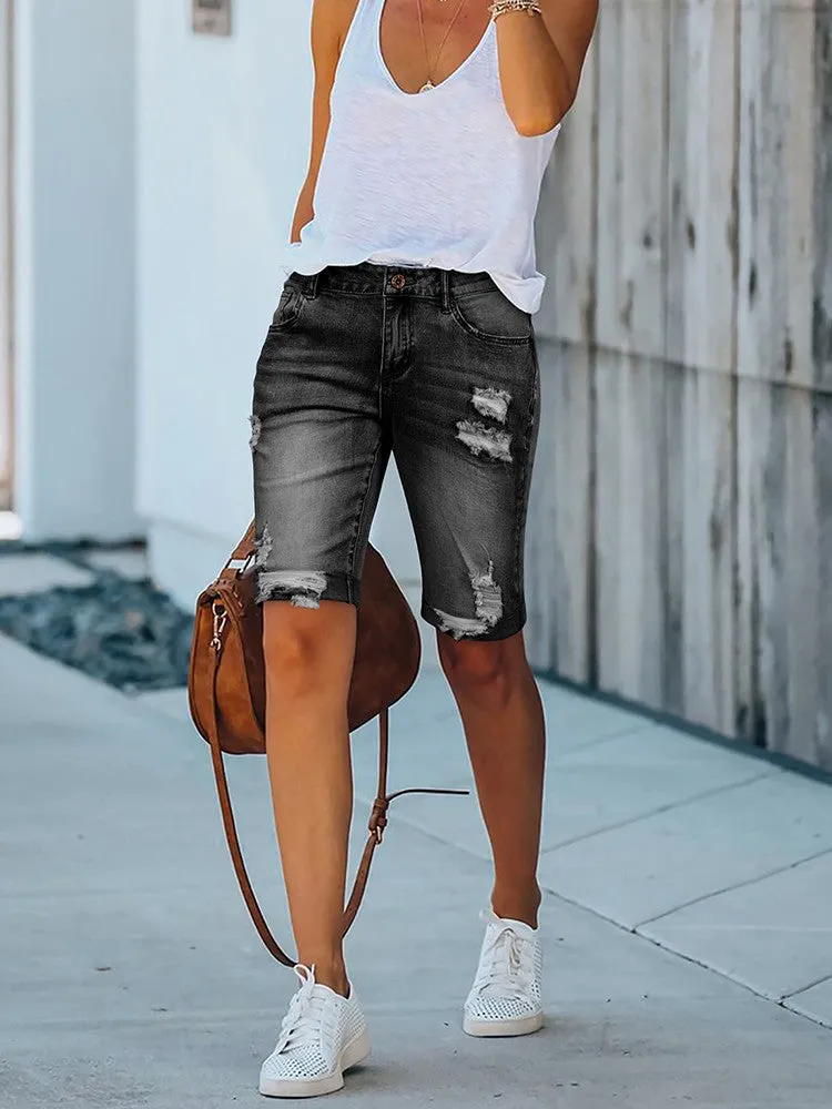 Women's High Waist Denim Shorts Summer Raw Hem Jean Shorts