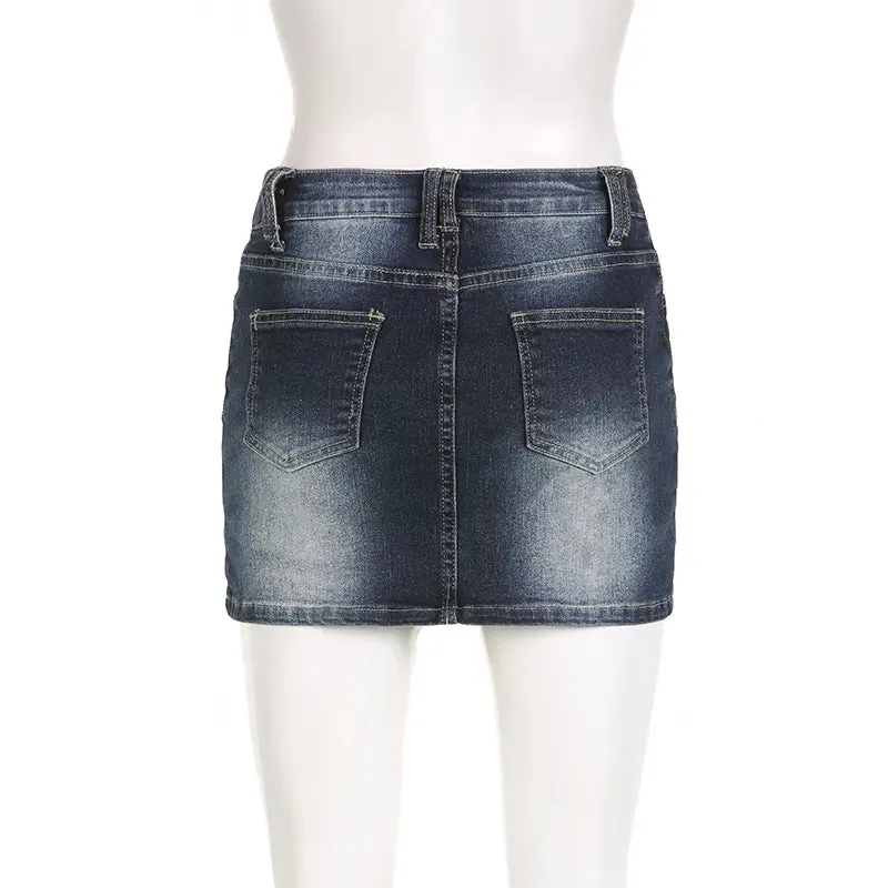 Women's Low Denim Short Skirts with Pockets