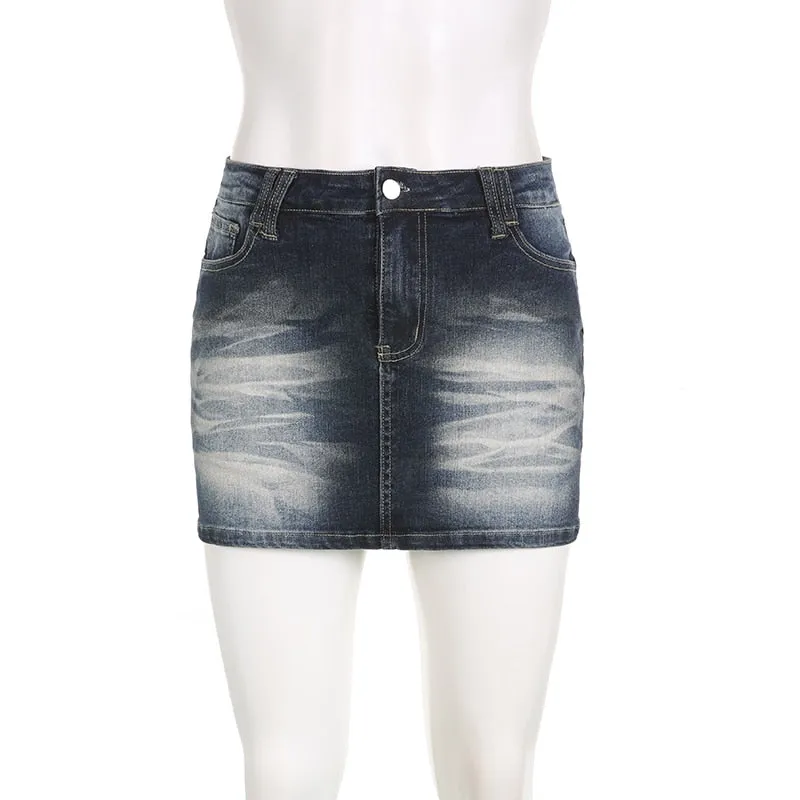 Women's Low Denim Short Skirts with Pockets