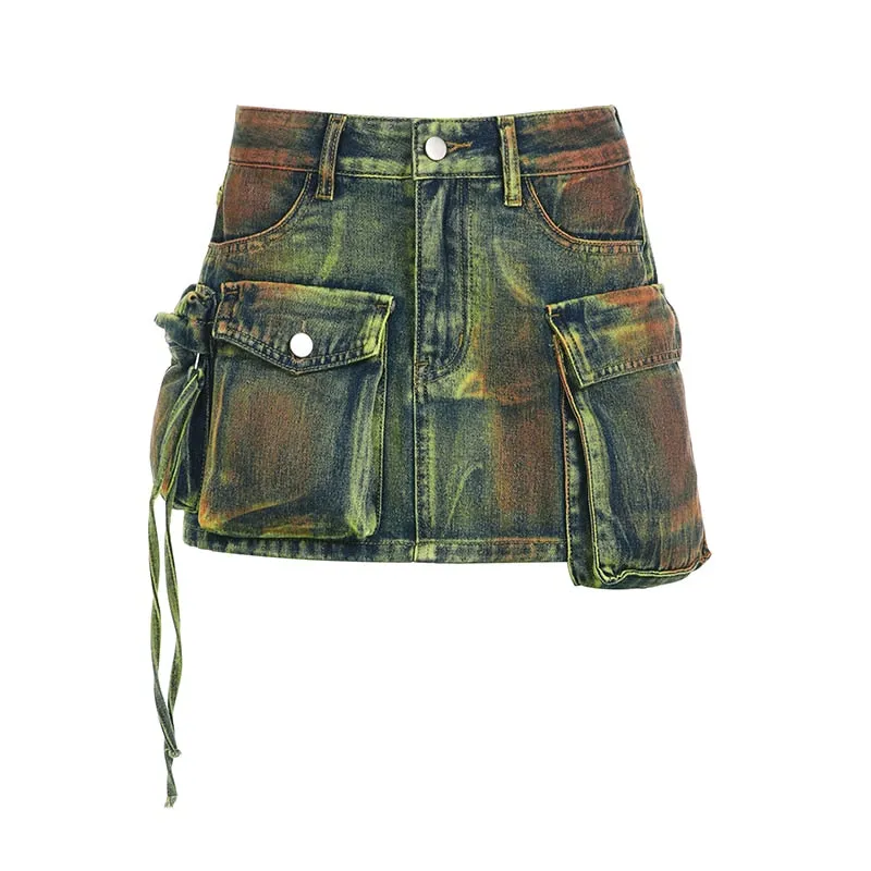 Women's Low Denim Short Skirts with Pockets