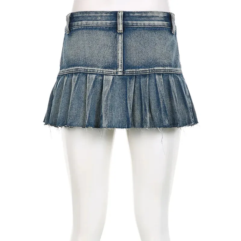 Women's Low Denim Short Skirts with Pockets