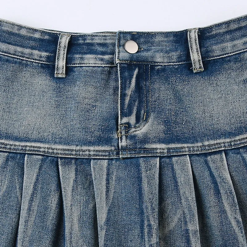 Women's Low Denim Short Skirts with Pockets