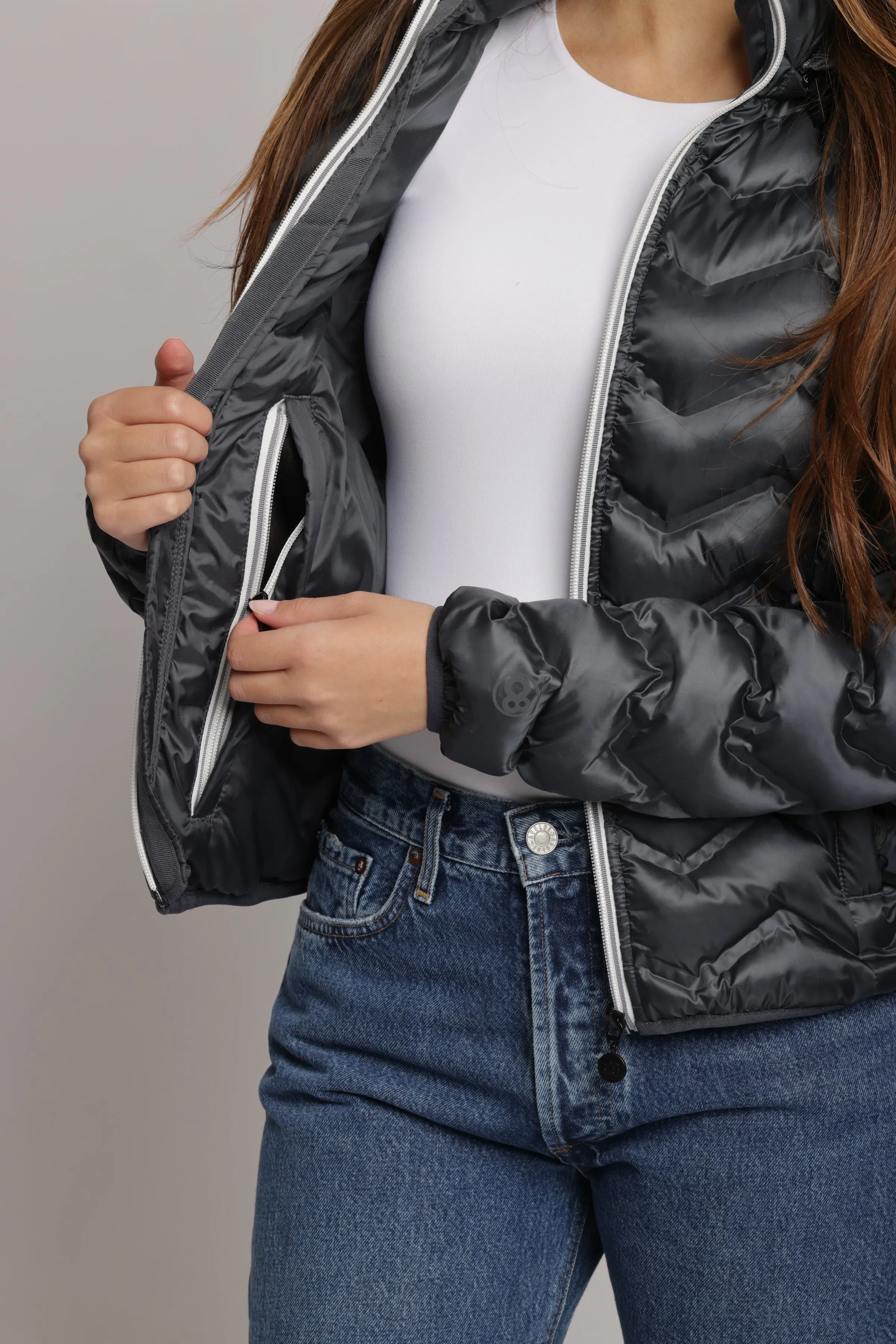 Women's packable puffer jacket in anthracite