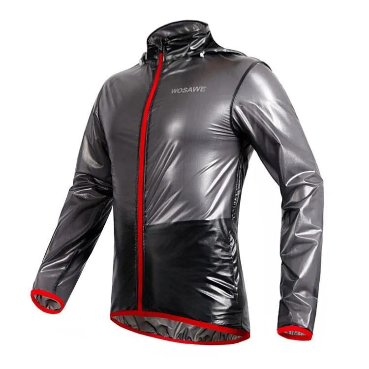 WOSAWE Waterproof Windproof Black Cycling Raincoat