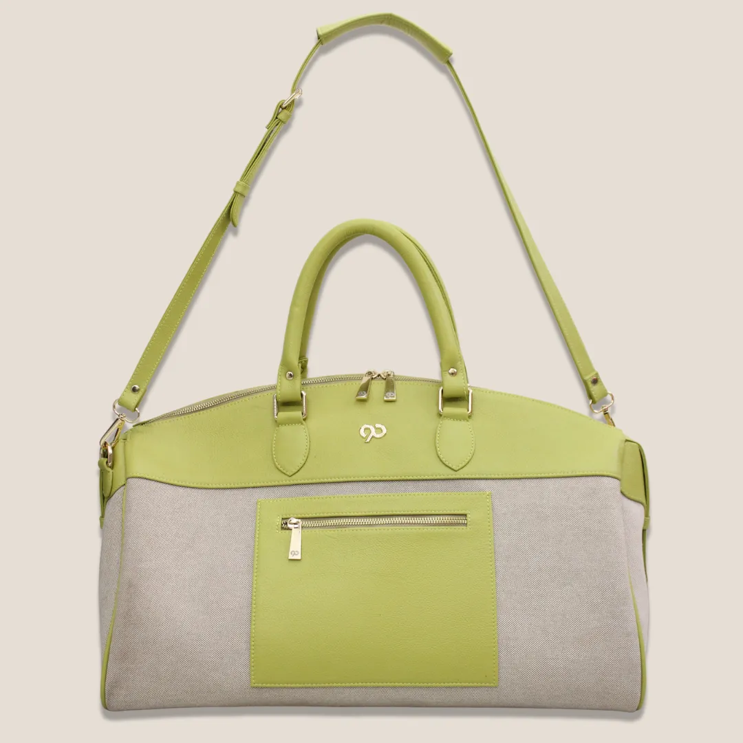 Zyan Lime Green Genuine Leather and Canvas Duffle/Weekender/Travel Bag