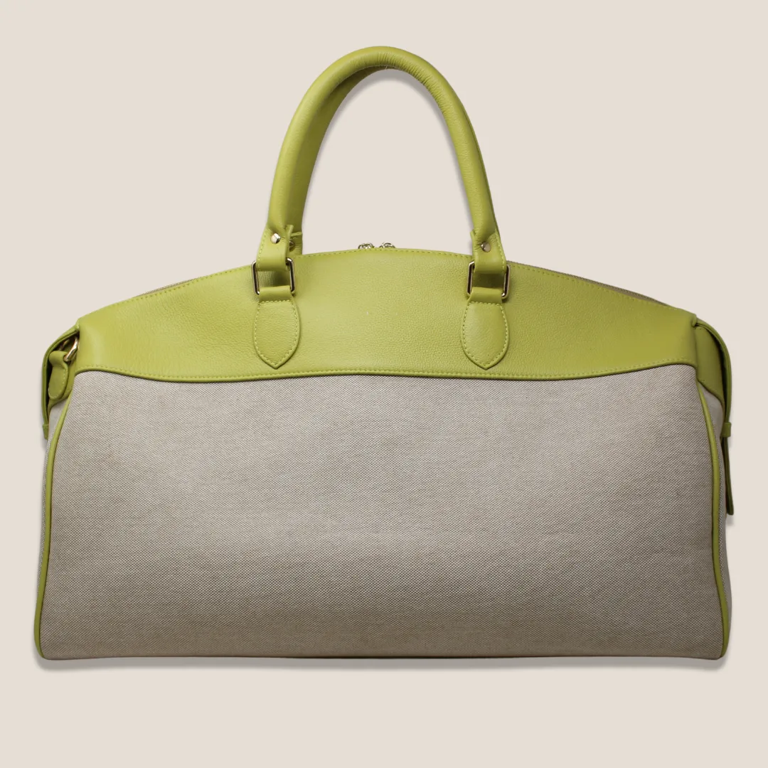 Zyan Lime Green Genuine Leather and Canvas Duffle/Weekender/Travel Bag