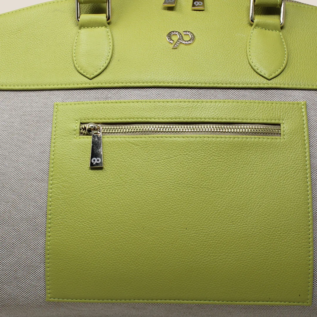 Zyan Lime Green Genuine Leather and Canvas Duffle/Weekender/Travel Bag